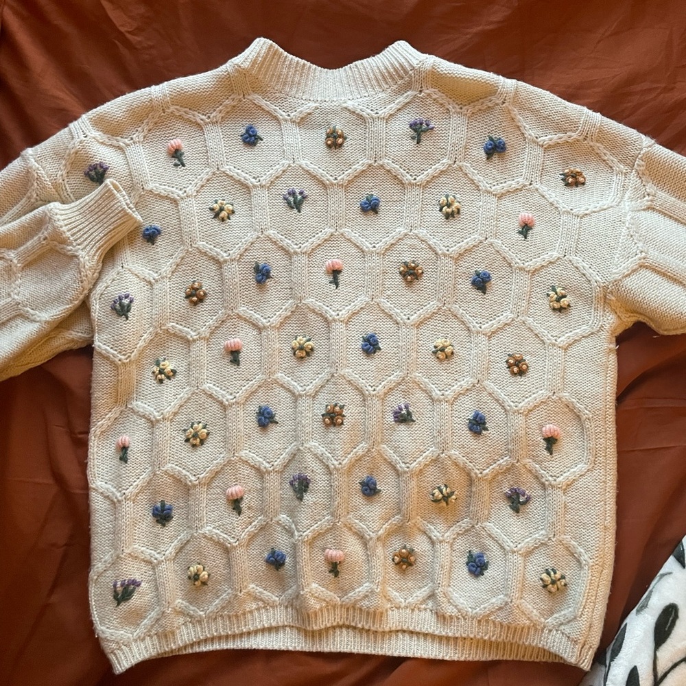 Vintage embroidered garden sweater